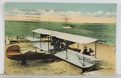 NJ Hydro-Aeroplane On The Beach 1920 Atlantic City To Millville Postcard Q3 • $9.95