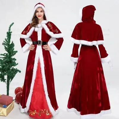 Christmas Costume Xmas Mrs. Claus Party Santa Cosplay Women Red Dress US LYY 🐼 • $45.80