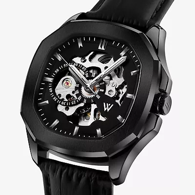 W&V Cosmos 42mm Black Skeleton Stainless Steel Automatic Watch • $79.99