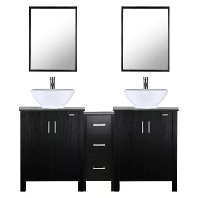 60  Bathroom Vanity Set W/ Small Cabinet Ceramic Sink Mirror Faucet Black Combo • $814.99