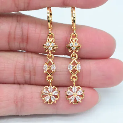 18K Yellow Gold Filled Women Clear Mystic Topaz Flower Dangle Earrings Jewelry • £0.25