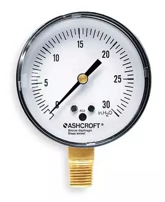 Ashcroft 25 1490A 02L 30  H20 Pressure Gauge 0 To 30 In Wc 1/4 In Mnpt • $66.69