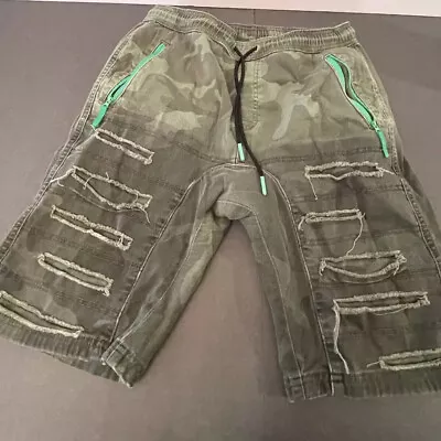 BROOKLYN ATHLETICS Camo Long Shorts Men’s Size M Green Camouflage Distressed • $9