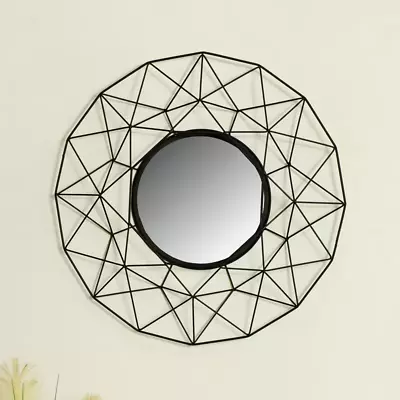 Mirror Wall Mounted Geometric Wire Iron Home Decor Display Black Large 64cm • £22.90