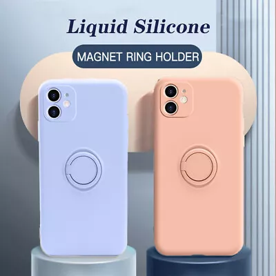 For IPhone 13 Pro Max SE 8 7 XR 12 11 Liquid Silicone Ring Stand Slim Case Cover • $8.65