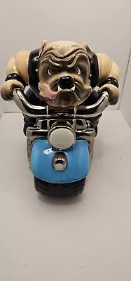 Clay Art Ruff Rider Cookie Jar Bulldog Motorcycle Bike Hand Painted 11 In VTG • $99