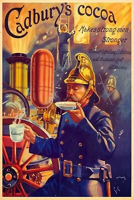 Cadbury's Cocoa Drink Fireman Advert Vintage Retro Style Metal Sign Plaque • £4.95