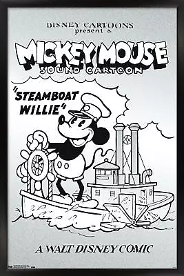 Disney Mickey Mouse - Black And White Steamboat Willie 14x22 Poster • $54.99