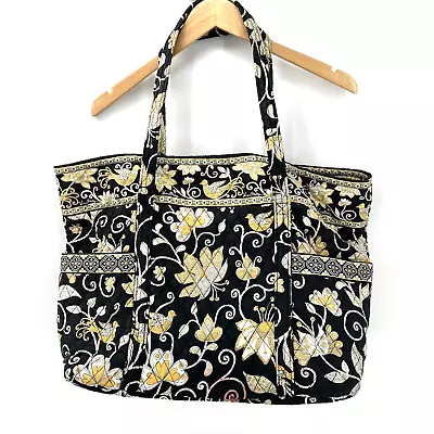 Vera Bradley Yellow Bird Tote Bag XL Travel Bag Zip Top Black White Yellow • $34.99