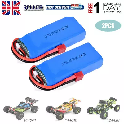 2x 7.4V 3800mAh RC 2S LiPo Battery T Plug For Wltoys RC Car 144001 144010 124016 • £25.64