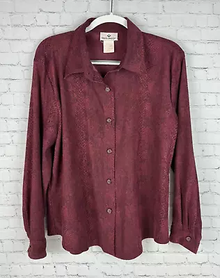 Erin London Burgundy Button Down Sz L Snake Pattern Long Sleeves Career Office • $9.99