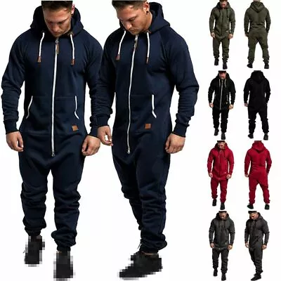 Mens Full Zip 1Onesie All In One Piece Jumpsuit Hooded Playsuit Romper Tracksuit • £20.54