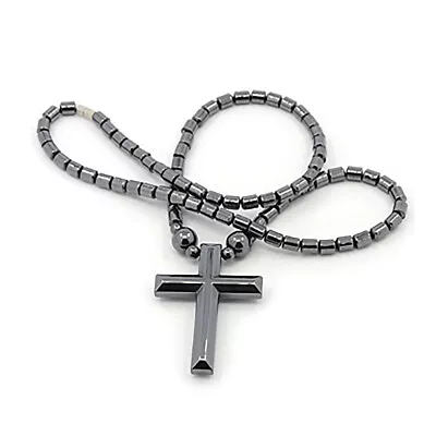 Unisex Saint Cross Non-Magnetic Hematite Pendant Necklace Black 18  Z452 • $8.99