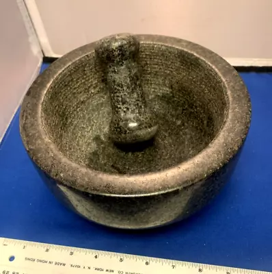 Large Mortar And Pestle Heavy Black Stone With Angled Bottom 8  Diameter 13 Lbs. • $46.99