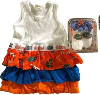 UF UNIV FLORIDA GATORS 6 Month Girl’s Ruffle T-Shirt Dress & Embroidered Socks • $12.95