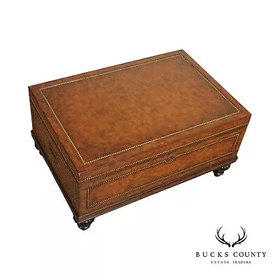 Marge Carson Campaign Style Leather Wrapped Nail Trim Coffee Table • $1995