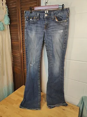 True Religion Jeans Womens 31 Blue Denim Pants Becky Bootcut Distressed • $13.59