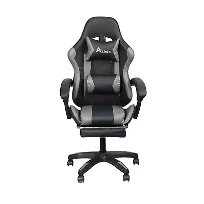 Racing 360 Reclining Swivel Gaming Chair With Footrest & Massager (GREY) • £49.99