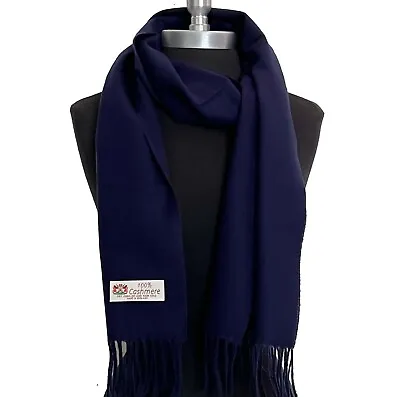 Men Women 100% Cashmere Scarf Solid Navy Blue Made In England Soft Wool Wrap • $10.50