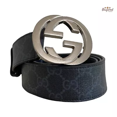 Authentic Gucci Black & Gray GG Supreme Canvas Interlocking G Buckle Belt 95/38 • $299