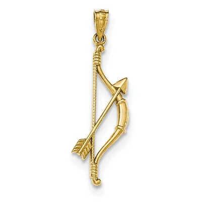 14k Yellow Gold Polished & Textured Bow & Arrow Pendant K5406 • $118.99