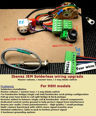 Ibanez Jem Solderless HSH Wiring Upgrade With Bourns Pro-Audio Pots & Coil Split • $159