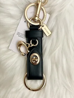 Coach Leather Trigger Snap Bag Charm Black Valet Key Ring Fob • £51.14