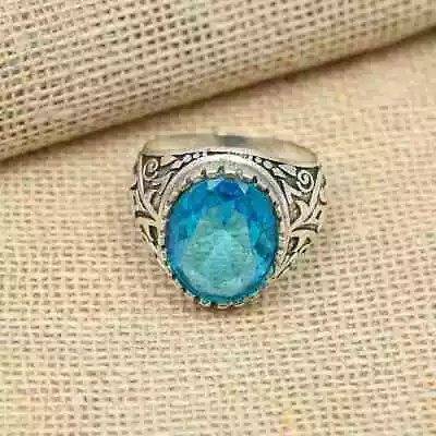 925 Sterling Silver Blue Topaz Men's Ring Statement Beautiful Ring All Size D29 • $16.31