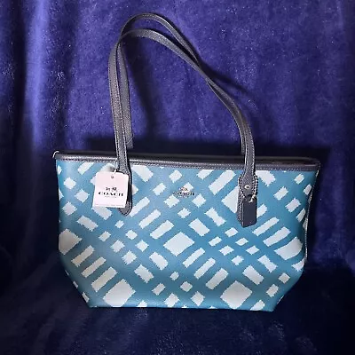 Coach Mini City Zip Tote Wild Plaid Blue Purse F22246 NWT • $99.99