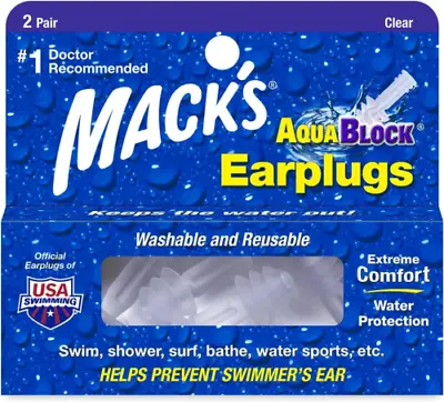 Macks Aqua Block Ear Plugs 2 Pairs Clear  • £7.90