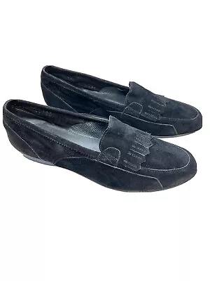 Womens Loafers Made In Italy Leather Suede 10.5 R Martegani Boutique Line Black • $39.99