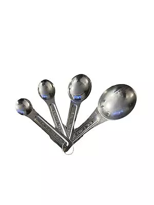 Vintage Aluminum Metal Nesting Oval Measuring Spoons With Ring US Std Set Of 4 • $12.95