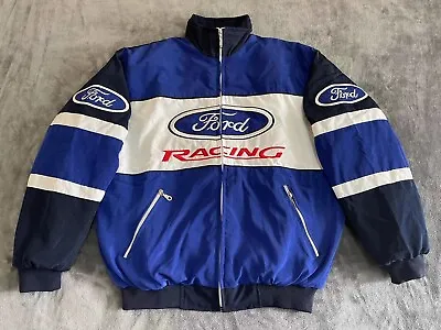 Adult F1 Vintage Racing Jacket Ford Jacket BlueEbroidered Cotton Padded • £50