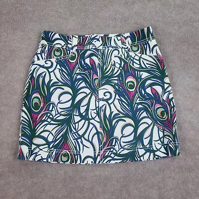 Lilly Pulitzer Mini Skirt Womens Size 4 White Green Peacock Feathers Stretch • $22.49