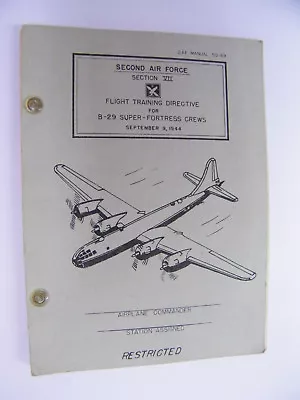 Vintage Second Air Force B-29 Flight Training Directive 9 Sept 1944 Manual 50-49 • $95.95