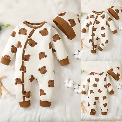 Newborn Baby Boy Girls Cute Bear Romper Tops Pants Jumpsuits Outfits Clothes Set • £10.19