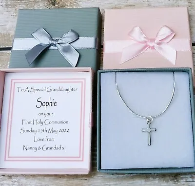 £4.99 • Buy Personalised First Holy Communion Gift Boy Girl Cross Necklace Keepsake Silver