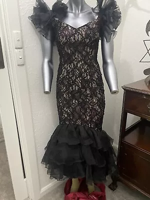 Dress Maxi Lace Black Over Deep Maroon Boned Dress Size 12 • $50