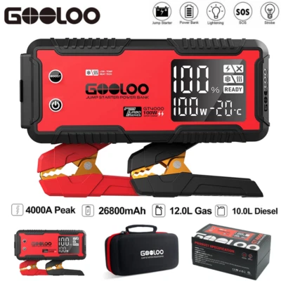 $225.99 • Buy GOOLOO 4000A Car Jump Starter Start Dead Battery Booster Charger Power Bank 12V