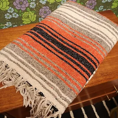 Orange Grey Mexican Woven Stripes Falsa Picnic Blanket Throw • £23.99
