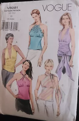 Vogue Patterns 8081 Halter Style Tops Uncut  12-14-16 • $12