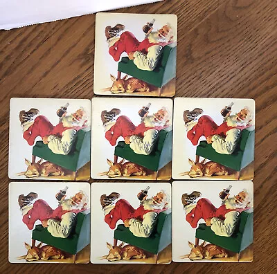 7 Vintage Coca Cola Coke Christmas Coasters Santa Claus Cork Backing 2000 • $8