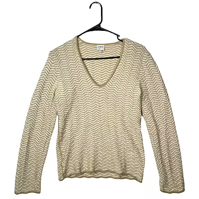 Vtg Armani Collezioni Knit Top Merino Wool Zig Zag Hem Long Sleeve Size 12 Chic • $34.95