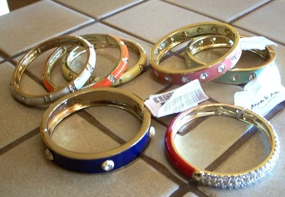 $30 • Buy Lot Of 7 Bangle Bracelets Enamel & Rhinestone Hinged Anna & Ava New