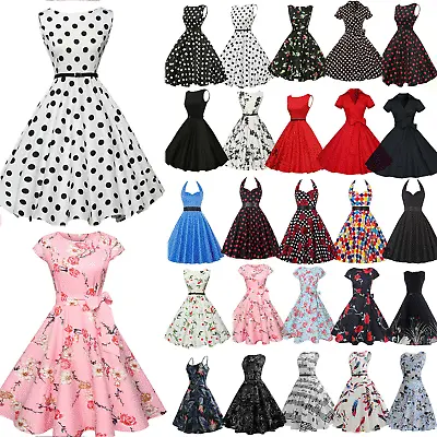 £19.39 • Buy Women Vintage Polka Dot Hepburn Rockabilly Evening Party Swing Skater Mini Dress