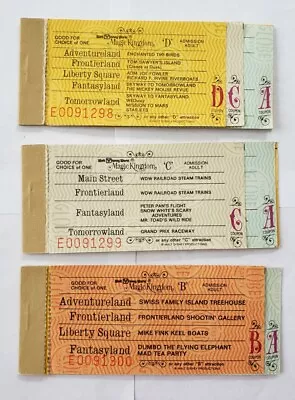 (3) 1977 Walt Disney World WDW Magic Kingdom - Adult 8 Ticket Book - SEQUENTIAL • $9.75