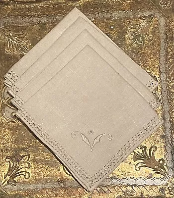 Set Of 4 Vintage 1953 Madeira Linen Embroidered Cocktail Napkins Oatmeal Ecru • $15.99