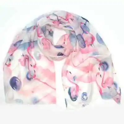 £7.65 • Buy Ladies Pink Blue & White Flamingo Print Sheer Scarf Lightweight Headscarf 