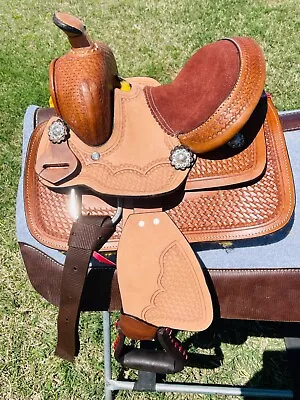 8  Kids Western Floral Tooled Horse Barrel Saddle With Free Shipping • $189.99