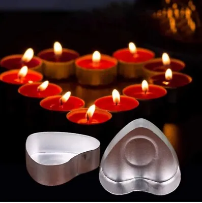 100 Pcs Heart Aluminium Tealight Cup Empty Case Candle Mould Wax Containers DIY • $9.42